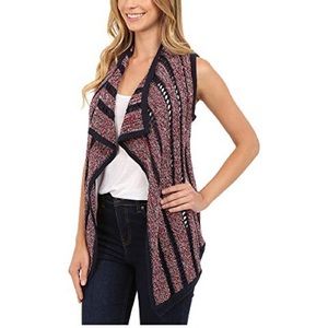 Lucky Brand crochet/ knit vest navy outline multi color base.  Size S NWOT